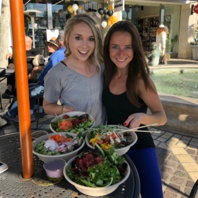 Jackie and Christina eating at Mainland Poke