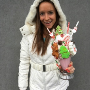 Jackie enjoying a milkshake from Elm Street Diner