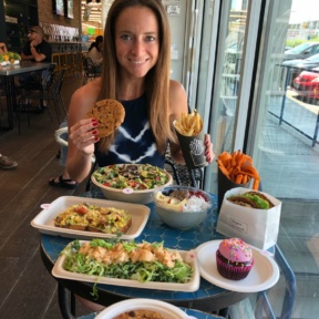 Jackie eating at By Chloe in Silver Lake