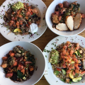 Gluten-free veggie bowls and naked burrito bowls at Sharky's