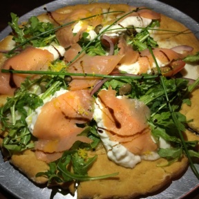 Gluten-free smoked salmon pizza from South End