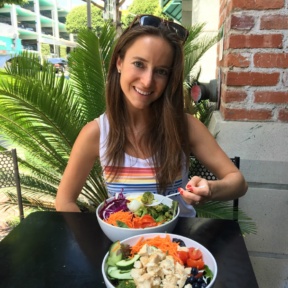 Jackie eating gluten-free salad at Sweet Green