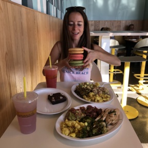 Jackie eating macarons at Lemonade