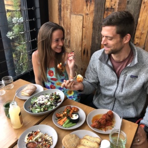 Jackie and Brendan eating gluten-free dinner at Kreation