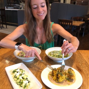 Jackie eating cauliflower at South End