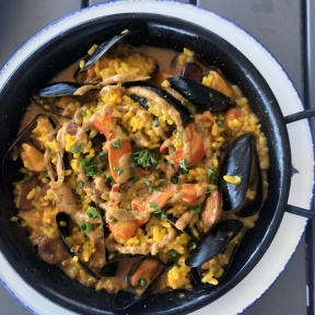 Gluten-free lobster and mussels paella by Rowayton Seafood