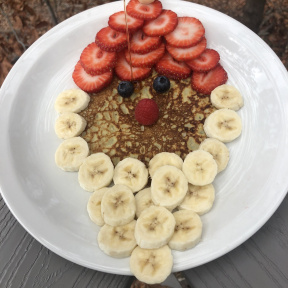 Gluten-free dairy-free Santa Pancake with maple syrup