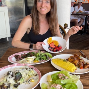 Jackie eating at Almond in Palm Beach