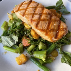 Gluten-free salmon with veggies from True Food Kitchen