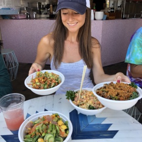 Jackie ready to eat poke at Sweetfin