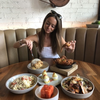 Jackie ready to eat at Yardbird