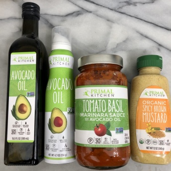 Avocado oil, tomato sauce, and mustard by Primal Kitchen