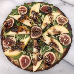 Zucchini Pizza with Pears, Figs, and Balsamic Drizzle on KBosh Foods crust