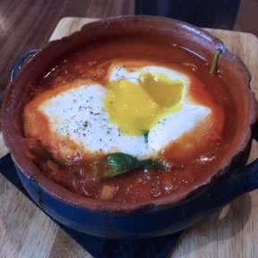 Gluten-free shakshuka with eggs from Balaboosta