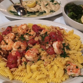 Gluten-free pasta with shrimp from Carmine's