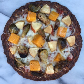 Gluten-free paleo Cauliflower Pizza with Brussels Sprouts, Squash, & Apples