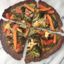 Cauliflower Pizza with Kale Pesto Hummus & Veggies