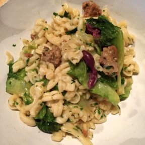 Gluten-free pasta with brussels sprouts from Faro