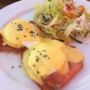 Gluten-free smoked salmon eggs Benedict from Gladstone's