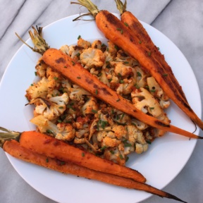 Gluten-free Harissa Roasted Carrots & Cauliflower