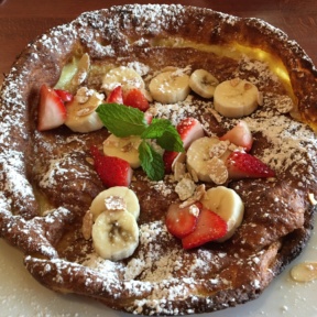 Gluten-free pancake with fruit from Hugo's