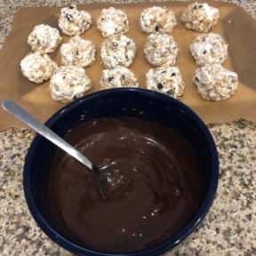 Dipping S'mores Truffles in chocolate