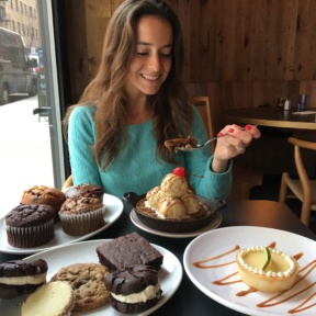 Jackie eating a cookie skillet at Tali