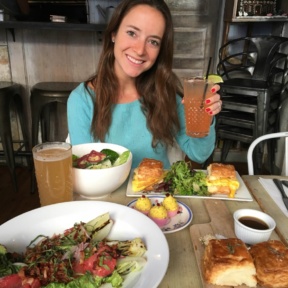 Jackie eating at Root n Bone