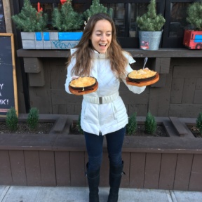 Jackie juggling mac & cheese from Cheese Grille