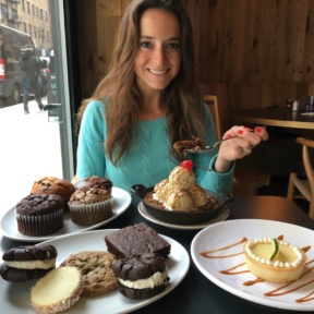 Jackie eating all the desserts at Tali