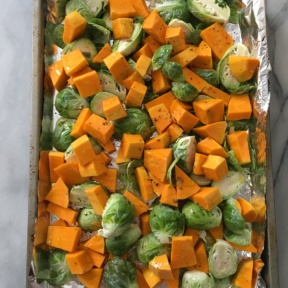 About to roast brussels sprouts and squash