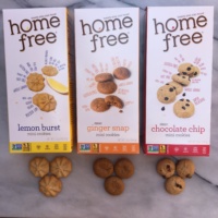 Boxes of gluten-free vegan cookies by Homefree