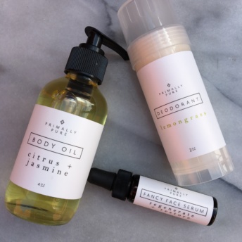 Primally Pure deodorant, body oil, and serum