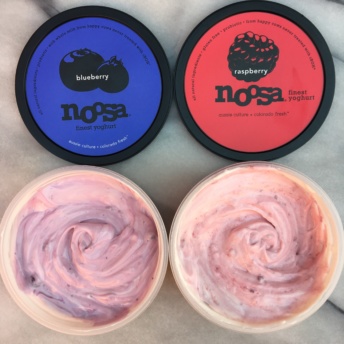 Blueberry and raspberry yogurts by Noosa Yoghurt