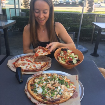 Jackie testing the food at Pizza Rev with Nima Sensor