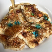 M&M's Pancakes with maple syrup