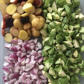 Ingredients to make Marble Potatoes & Brussels Sprouts Hash