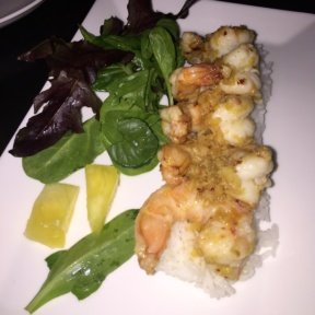 Gluten-free shrimp on rice from Noreetuh