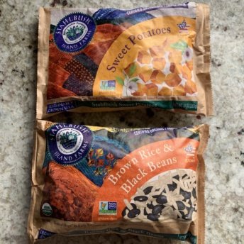 Gluten-free sweet potatoes and brown rice & black beans from Stahlbush Island Farms