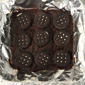 Gluten-free "Oreo" stuffed brownies ready for the oven