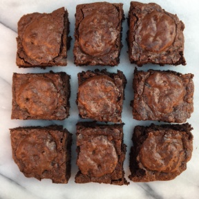 Gluten-free Oreo stuffed brownies before cutting them