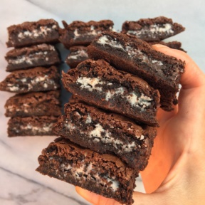 Gluten-free Oreo stuffed brownies using Glutino cookies