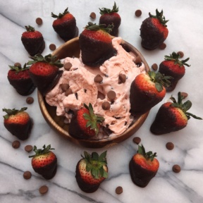 Strawberry Chocolate Chip Gelato with Chocolate Covered Strawberries