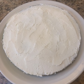 First cake layer and buttercream frosting for Checkerboard Cake