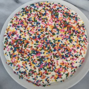 Gluten-free Checkerboard Cake with rainbow sprinkles