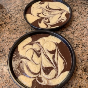 Making a marble swirl for Marble Cake