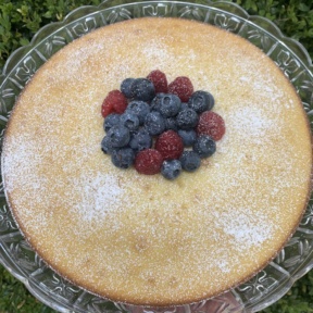 Gluten-free Olive Oil Cake topped with powdered sugar