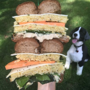 Gluten-free paleo everything bagel with veggie burgers