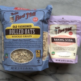 Gluten-free rolled oats and baking soda from Bob's Red Mill