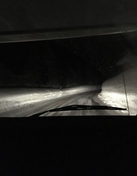 Driving to find a place to stay surrounded by snow!